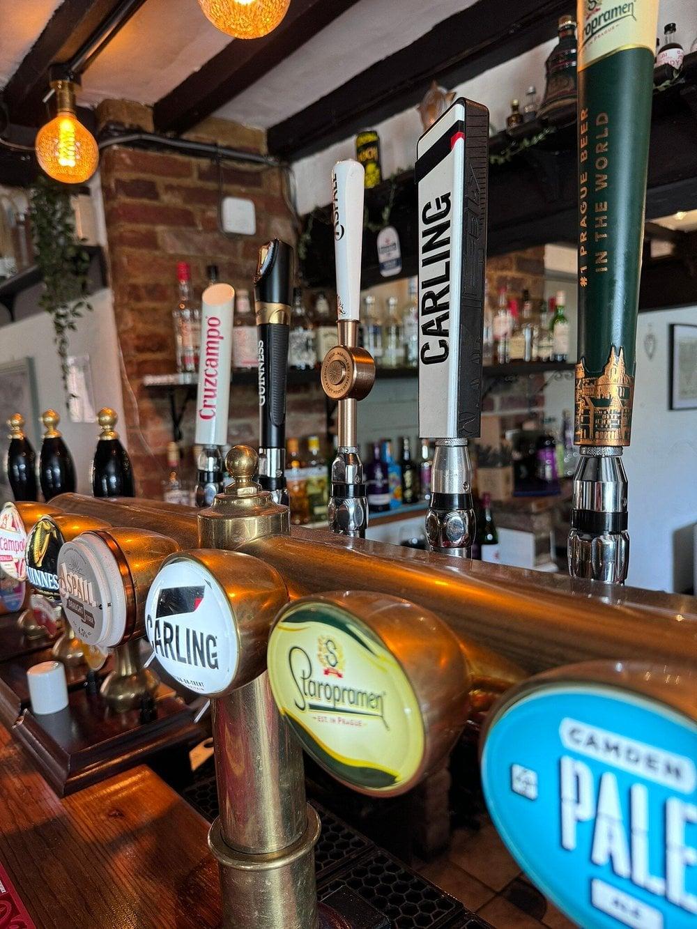 Brass pump handles at The Willow Tree's bar.